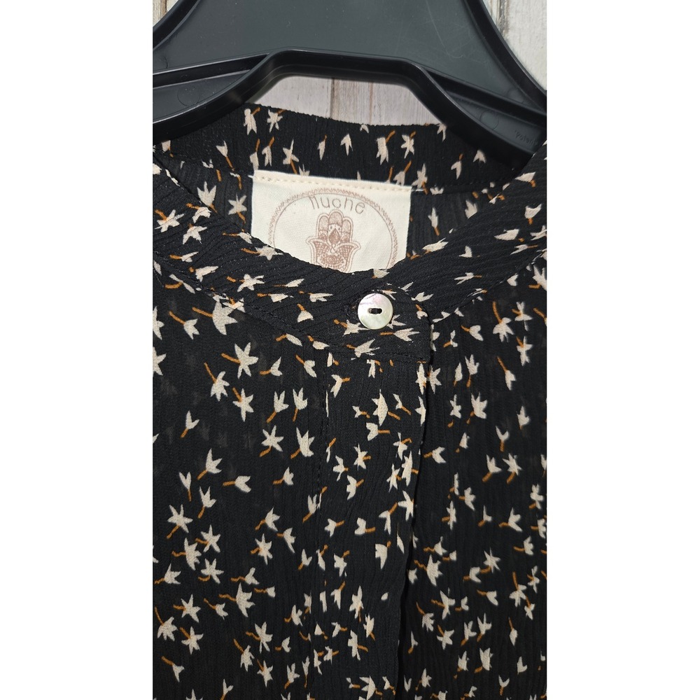 Muche & Muchette One Size Crinkle chiffon Top Blouse Button Shirt Long sleeve - Picture 2 of 6